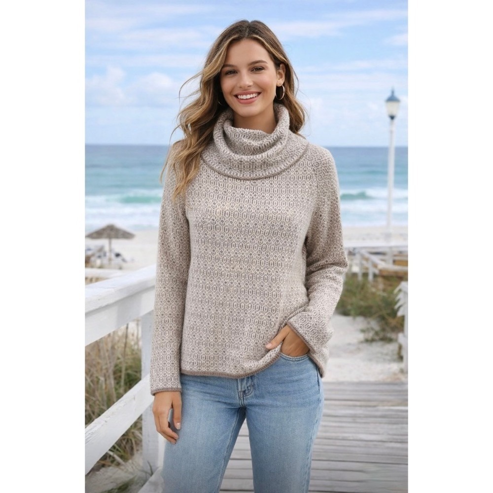 TOMMY BAHAMA Wool Blend Cowl Neck Sweater Coastal Geometric Raglan Knit Small